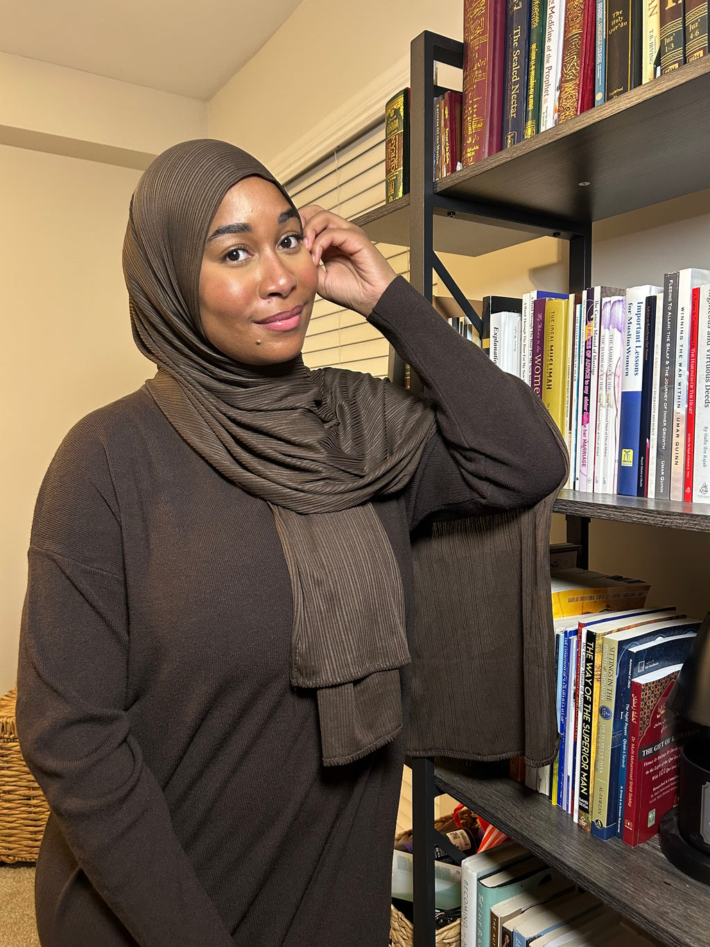 Brown Ribbed Hijab